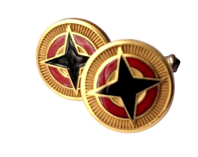 Round Gold-tone Black Morning or Navigational Star Vintage, Shirt Button Size, Red Black,, Special Quality Gift, Traditional Cufflinks