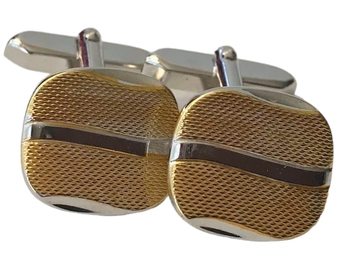 Mid Century Modern Cuff Links, Hip Handsome Minimalist Duo Tone Silver/Gold Square Grid Design Cufflinks, Small West German Made By GoldLion