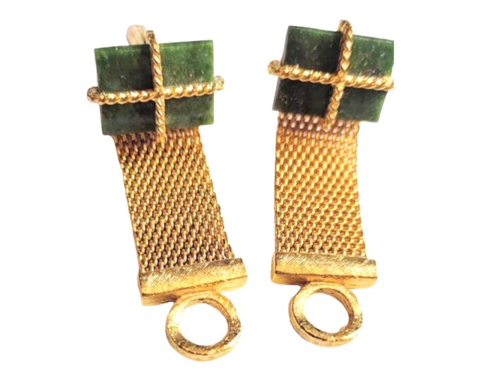 Vintage Jade Gold-tone Wrap Chain Cuff Links, Classic Retro VIP Formalwear, Preppy Prom, Lucky Gift of Prosperity and Love, Great Groom Gift