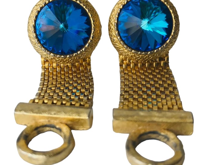 Caribbean Ocean Blue and Gold-tone Vintage Cufflinks, Glam Prom, Classic Wedding, Old Hollywood Traditional Cuff Links, Romantic Gift