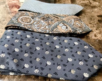 Luxury Vintage Silk Ties, Noble, Nina Ricci, Fine Designer Neckties, Handsome Brown Gray Beige Gold Printed Silk Ties, Thoughtful Gifts,