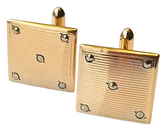 Classic Minimalist Vintage Cufflinks, Square Gold Tone Mid Century Subtle Pattern Cuff Links, Groom Wedding Cuff Links, Event Menswear