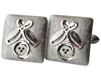 Vintage Bowling Enthusiast Cufflinks, Mid Century Modern Two Pins Bowling Ball Design, Minimalist Silver-tone, Florentine Finish Cuff Links