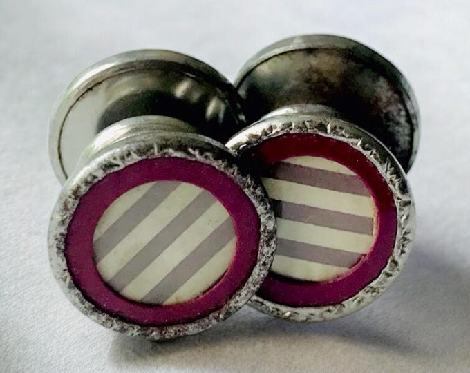 Snap Very Vintage Cuff Links, Art Deco, Black White Stripe, Red Frame on Silver-tone, Great Gatsby Retro Style Cuff Links, Groom Gift