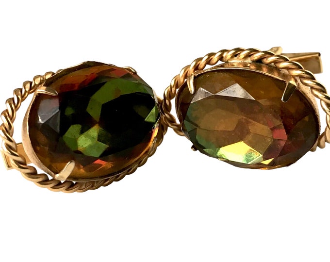 Super Size, Vintage Cuff Links, Rainbow Gold, French Cuff Accessory for Glam Wedding or Retro Prom