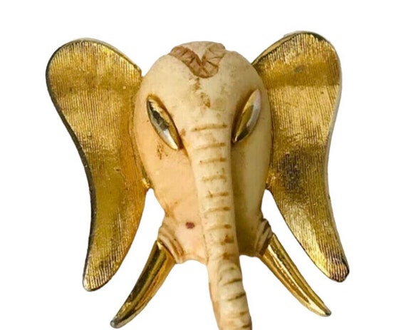 Razza Elephant Good Luck Brooch Gold-tone setting… - image 7