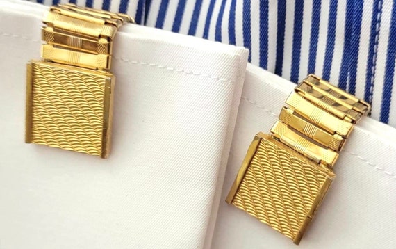 Goldtone Square Cufflinks, Retro Wrap Cufflinks, … - image 6