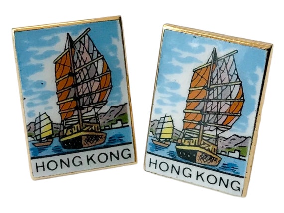 Vintage Hong Kong Souvenir Cuff Links, Retro Enam… - image 6