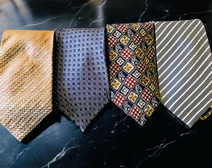 Vintage Neckties, Set of Four Retro Silk Ties, Vintage Fine Luxury Patterned Ties From: Claiborne, Nautical, Tommy Bahama, Arnoldo Bassini