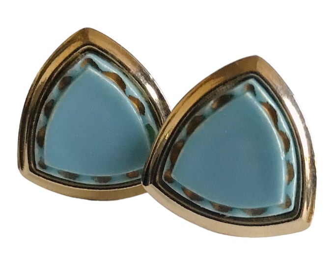 Vintage Blue Celluloid Triangular Cuff Links Gold-tone Frame, Very Retro, Mid Century Minimalist Mens Accessory, Something Blue Groom Gift