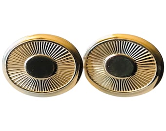 Mid Century Classic Classic Cuff Links, Gold-tone Oval Shaped Vintage Cufflinks, Timeless Sunburst Design Polished Finish, Traditional Groom