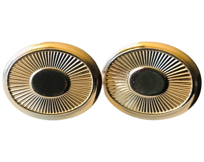 Mid Century Classic Classic Cuff Links, Gold-tone Oval Shaped Vintage Cufflinks, Timeless Sunburst Design Polished Finish, Traditional Groom