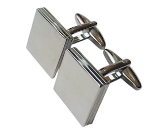 Well Crafted Elio Zema Cufflinks, Vintage Minimalist Silvertone Square Cuff Links, Classic Polished Finish Understated Cufflinks, Groom Gift