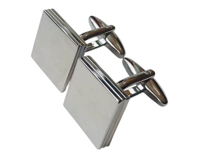 Well Crafted Elio Zema Cufflinks, Vintage Minimalist Silvertone Square Cuff Links, Classic Polished Finish Understated Cufflinks, Groom Gift