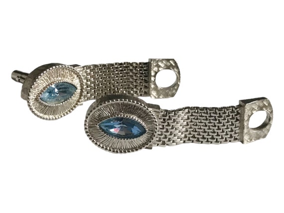 Vintage Cufflinks, Artic Blue Glass Cat Eye Stone… - image 7