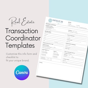 Real Estate | Transaction Log | Buyer | Transaction Coordinator | CANVA | Form | Email | Template