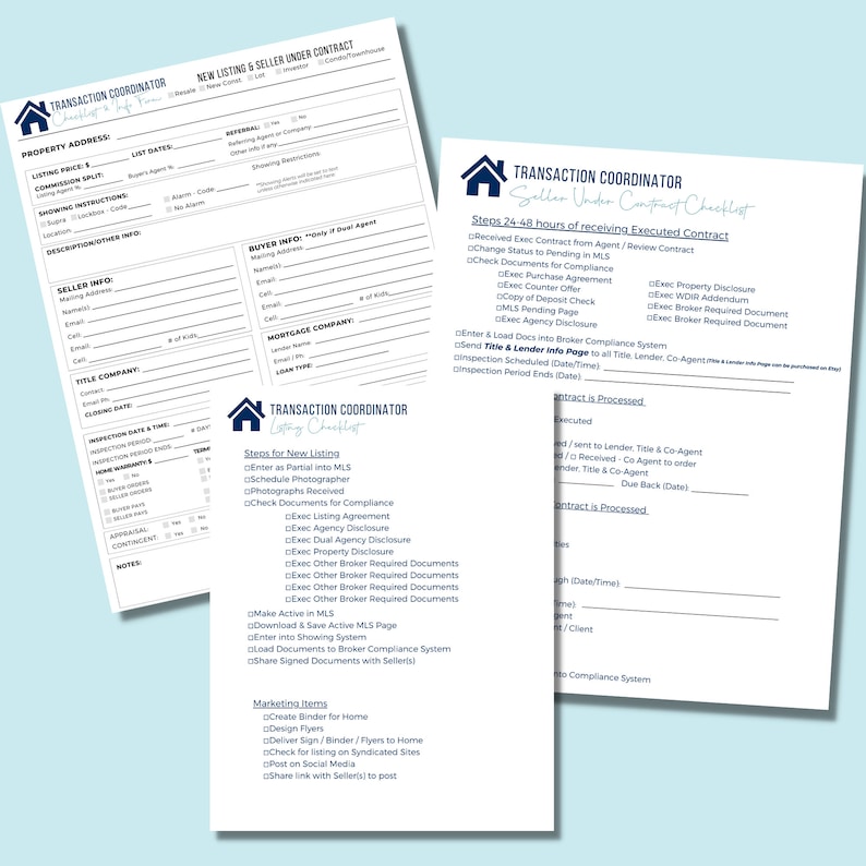 Puede incluir: Una lista de verificaci&oacute;n para agentes inmobiliarios y coordinadores de transacciones. La lista de verificaci&oacute;n se divide en dos secciones: "Nueva lista y vendedor bajo contrato" y "Lista de verificaci&oacute;n del vendedor bajo contrato". La lista de verificaci&oacute;n incluye pasos para ingresar una nueva lista en el MLS, programar un fot&oacute;grafo, verificar los documentos para el cumplimiento y comercializar la propiedad. La lista de verificaci&oacute;n tambi&eacute;n incluye pasos para administrar una propiedad bajo contrato, incluida la recepci&oacute;n del contrato ejecutado, la entrada del contrato en el MLS y el env&iacute;o del contrato al prestamista y la compa&ntilde;&iacute;a de t&iacute;tulos.