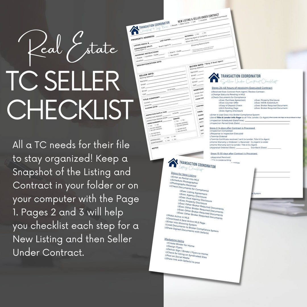 Transaction Coordinator Checklist Info Page Listing Seller Etsy
