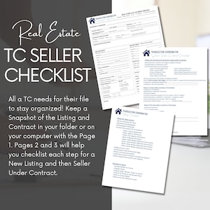 Transaction Coordinator Checklist, Info Page, Listing, Seller Under Contract, Canva