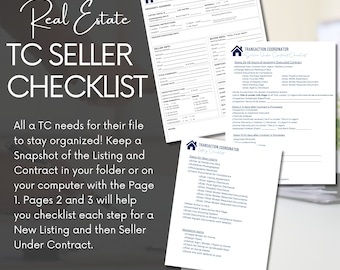 Transaction Coordinator Checklist, Info Page, Listing, Seller Under Contract, Canva