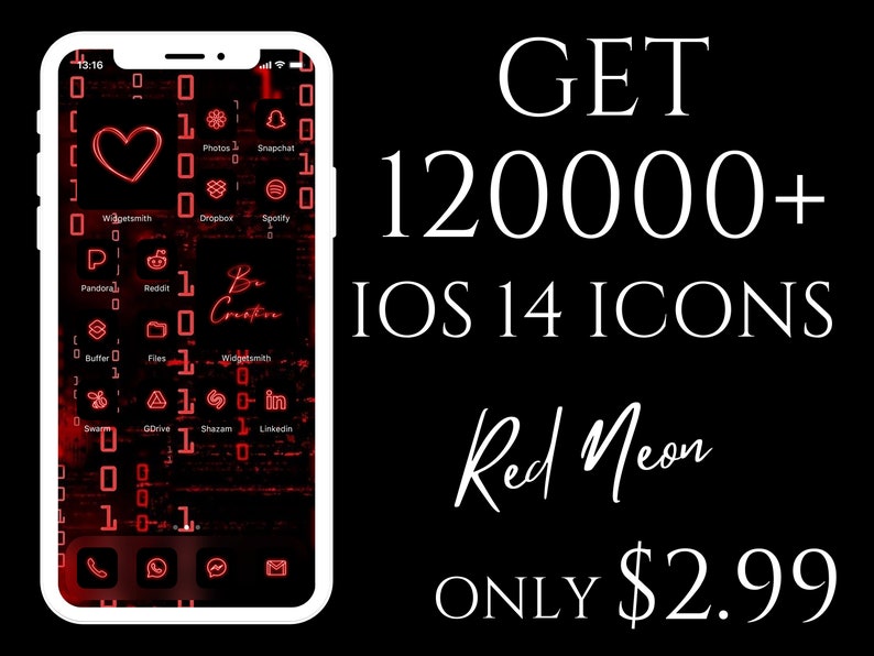 Red Neon iOS 14 App Icons pack for iPhone Etsy