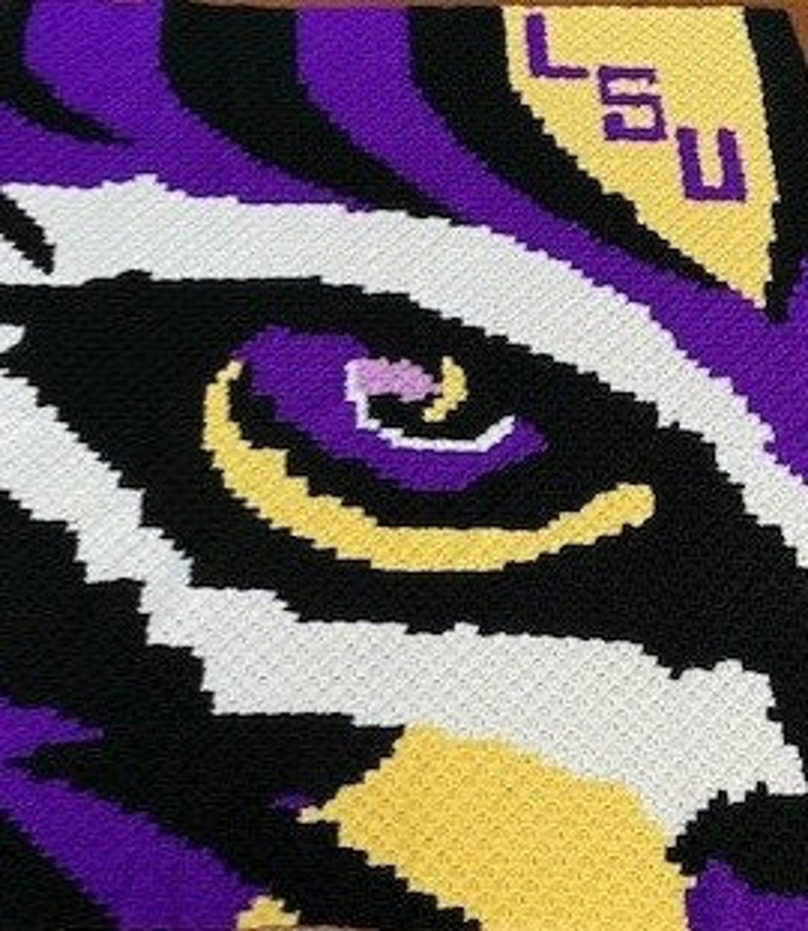 LSU Tigers Afghan Blanket Cover Crochet Etsy