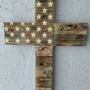 Gray American Flag Cross (27.5"x18" or 16"x11") | Christian Wood Cross | Patriotic Wood Flag Cross | Barn | Americana Decor | She Shed