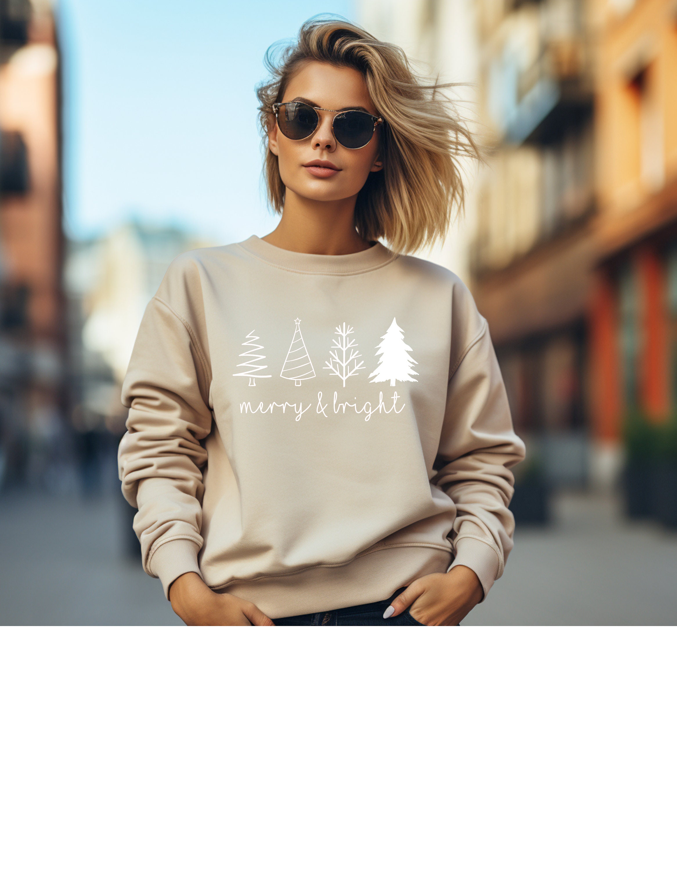 Merry & Bright Christmas Trees Sweatshirt, Christmas Sweatshirt, Holiday Sweater, Womens Holiday