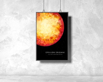 Epsilon Eridani Poster / Astronomy Art / Star Art / Constellation / Art Print / Sci Fi / Vintage Poster / Alien Art / Solar System