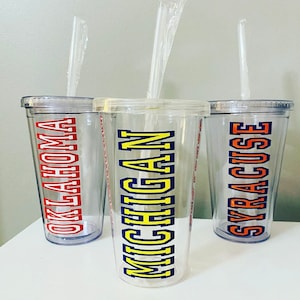 Personalized College or School Tumbler with Straw