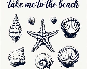 Portami in spiaggia PNG / Design a sublimazione di conchiglie e stelle marine nautiche