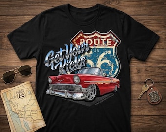 Route 66 Car Shirt, 1956 Chevy Apparel, Hot Rod Graphic Tee, Garage Wear For Men, Retro Automotive Heavyweight T-Shirt | Comfort Colors