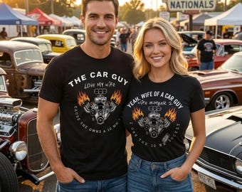 Hers and His Car T shirt designs Couples tshirt his and her Hot rod t shirt design His and Her Tee designs for Car Lovers Comfort Colors
