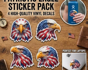 Custom Kiss Cut Sticker Pack, Car, Motorcycle Helmets Patriotic Flag Eagle Stickers Decals American Flag Sticker Gift American Eagle Art
