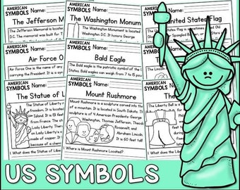 American Symbols Reading Comprehension Passages | K-2 | Homeschool | Social Studies Printable Worksheets | American History