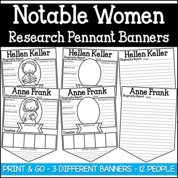 Bemerkenswerte Frauen Forschung Wimpel Banner Projekt | 3-5 | Hausschule | Sozialkunde Forschung Printable | Monat der Geschichte der Frauen