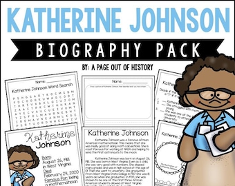 Biografía de Katherine Johnson: pasajes de comprensión lectora, mujeres en STEM (fichas de trabajo y clave de respuestas), pasajes de lectura del Mes de la Historia Afroamericana