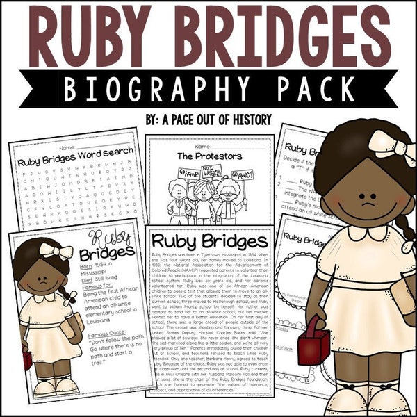 Ruby Bridges Biography Unit Pack | 3-5 | Homeschool | Social Studies Printable Worksheets | Social Studies | Black History Month