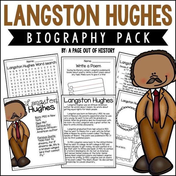 Langston Hughes Biography Unit Pack | 3-5 | Homeschool | Social Studies Printable Worksheets | Social Studies | Black History Month