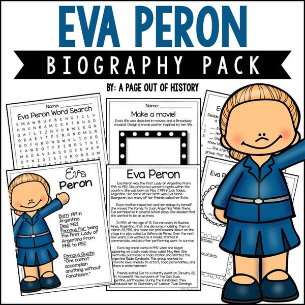 Eva Peron Biography Unit Pack | 3-5 | Homeschool | Social Studies Printable Worksheets | Social Studies | Womens History Month