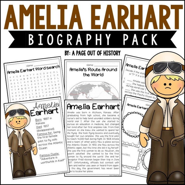 Amelia Earhart Biography Unit Pack | 3-5 | Homeschool | Social Studies Printable Worksheets | Social Studies | Womens History Month