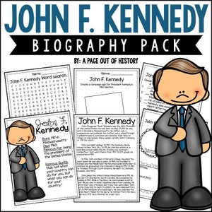 John F Kennedy Biography Unit Pack | 3-5 | Homeschool | Social Studies Printable Worksheets | Social Studies | US Presidents