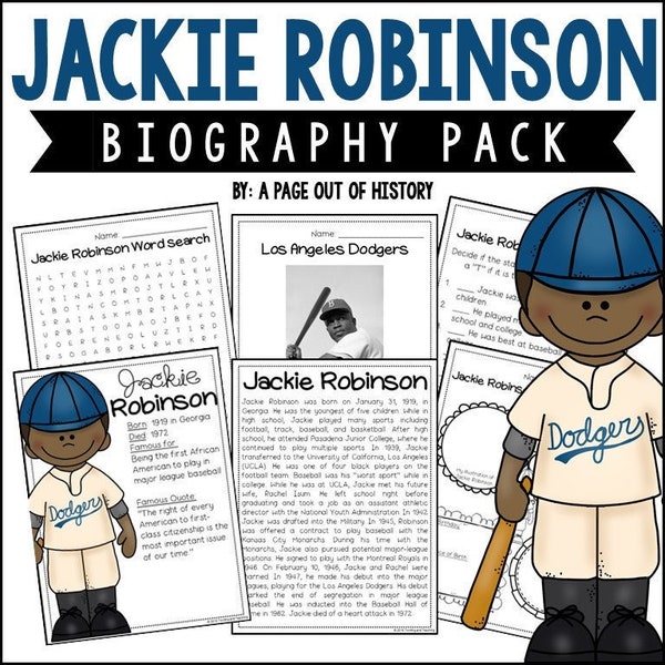Jackie Robinson Biography Unit Pack | 3-5 | Homeschool | Social Studies Printable Worksheets | Social Studies | Black History Month