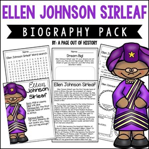 Ellen Johnson Sirleaf Einheitspackung | 3-5 | Homeschool | Soziale Studien Arbeitsblätter zum Ausdrucken | Sozialkunde | Womens History Month