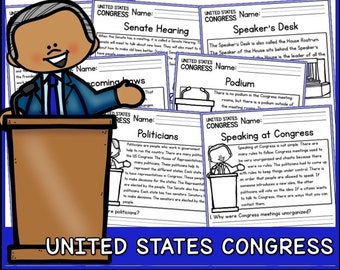 US Congress Reading Comprehension Passages | K-2 | Homeschool | Social Studies Printable Worksheets | US Government