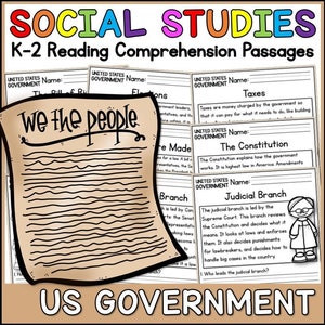US Government Reading Comprehension Passages | K-2 | Homeschool | Social Studies Printable Worksheets | American History