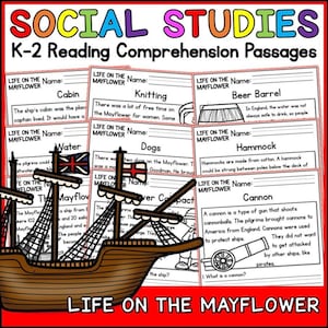 K-2 Reading Practice 1st 2nd Grade | Life on the Mayflower Passages & Questions | Homeschool, Classroom | No-Prep Printable | US History