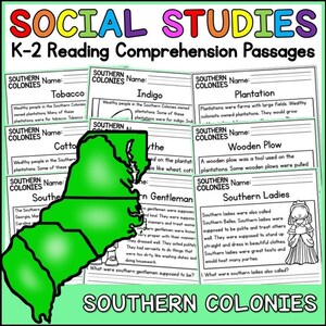 K-2 Reading Practice 1st 2nd Grade | Southern Colonies Passages & Questions | Homeschool, Classroom | No-Prep Printable | Fluency