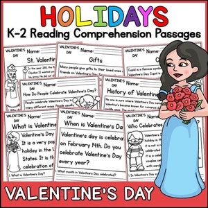 1st 2nd Grade Reading Comprehension | Valentines Day Passages & Questions | Classroom, Homeschool | No Prep Printable | Standards-Aligned