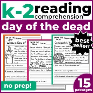 1st 2nd Grade Reading Comprehension | Day of the Dead Dia de los Muertos Passages & Questions | Classroom, Homeschool | No Prep Printable